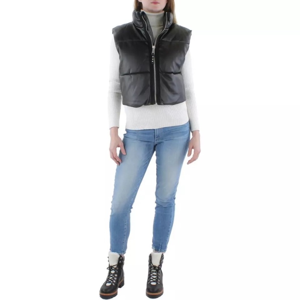 REBECCA MINKOFF WOMEN’S VEGAN LEATHER MOCK NECK CROPPED PUFFER VEST LARGE NWT